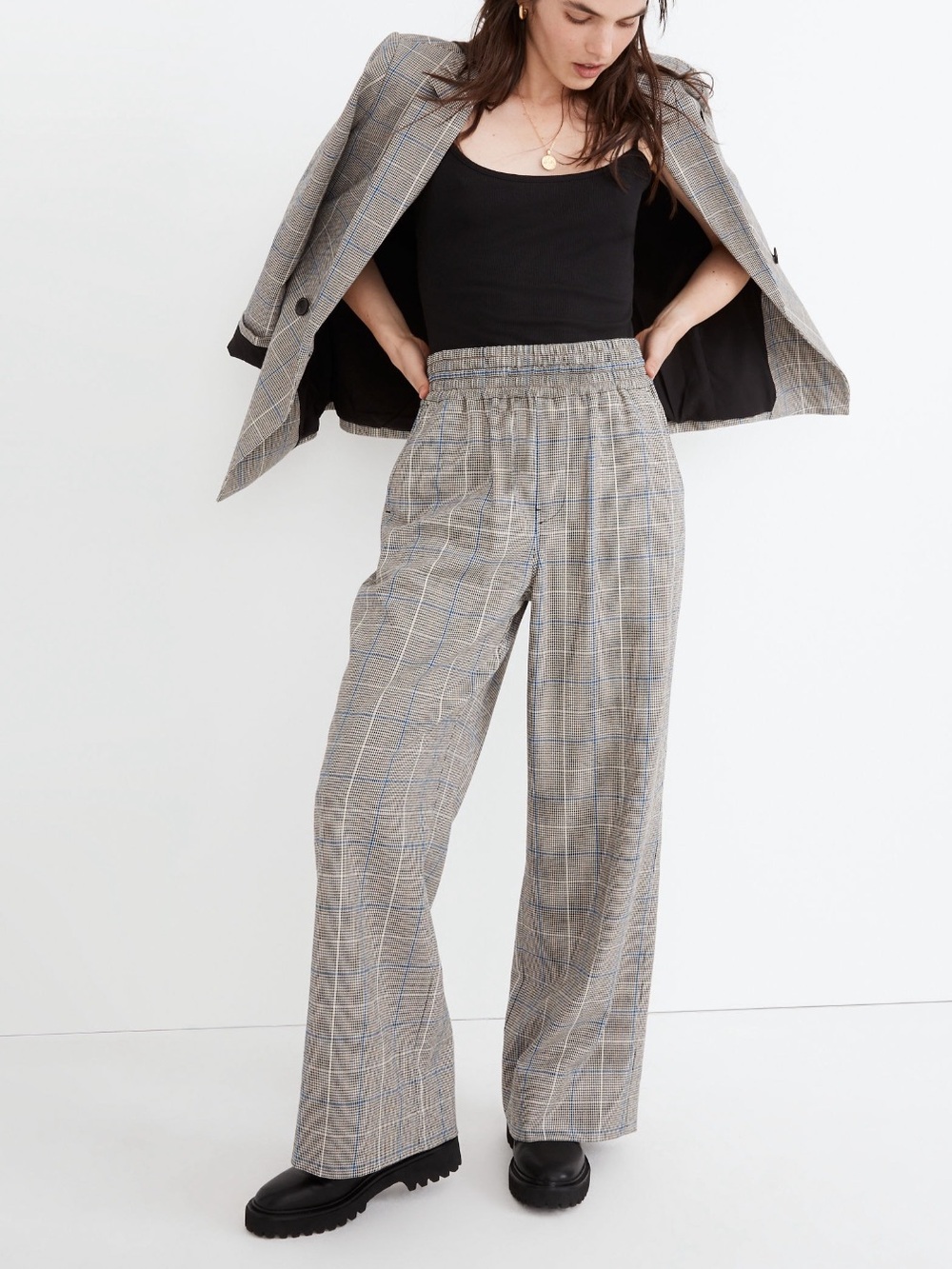 Madewell Carley Wide-Leg Pants in Plaid